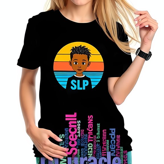 Stylish Cotton Short Sleeve T-Shirt with Colorful Graphic Design & Playful 'SLP' Text - Urban Casual Wear