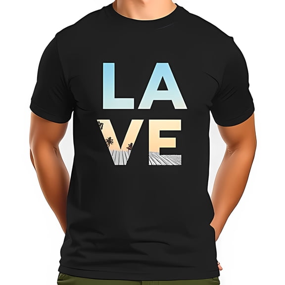 Stylish Cotton Short Sleeve T-Shirt with Gradient Blue Design & Nature Inspired 'LAVE' Typography - Perfect for Casual Outings & Beach Days