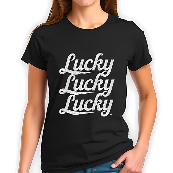 Stylish Cotton Short Sleeve T-Shirt with 'Lucky' Textured Print - Repeated Design for Casual Chic