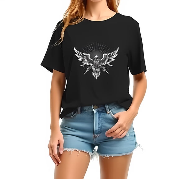 Stylish Cotton Short Sleeve T-Shirt with Majestic Eagle Graphic - Spread Wings Design for Strength & Freedom - Casual Summer Look