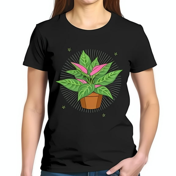 Stylish Cotton Short Sleeve T-Shirt with Peace Lily Illustration in Terracotta Pot Design Minimalist Indoor Plant Aesthetic