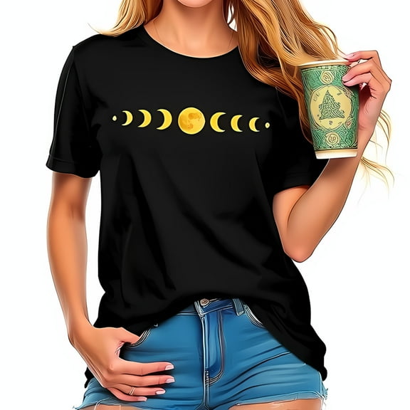 Stylish Cotton Short Sleeve T-Shirt with Phases Graphic - New to Full Moon Design Perfect for Astronomy Lovers