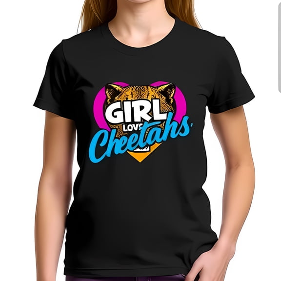 Stylish Cotton Short Sleeve T-Shirt with Pink Heart & Design - " GIRL LOVES Cheetahs " Graphic Tee