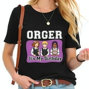 YIDUO Stylish Cotton Short Sleeve T-Shirt with Playful 'ORGER' Graphic and Cartoon Characters - Perfect for Birthday Celebrations