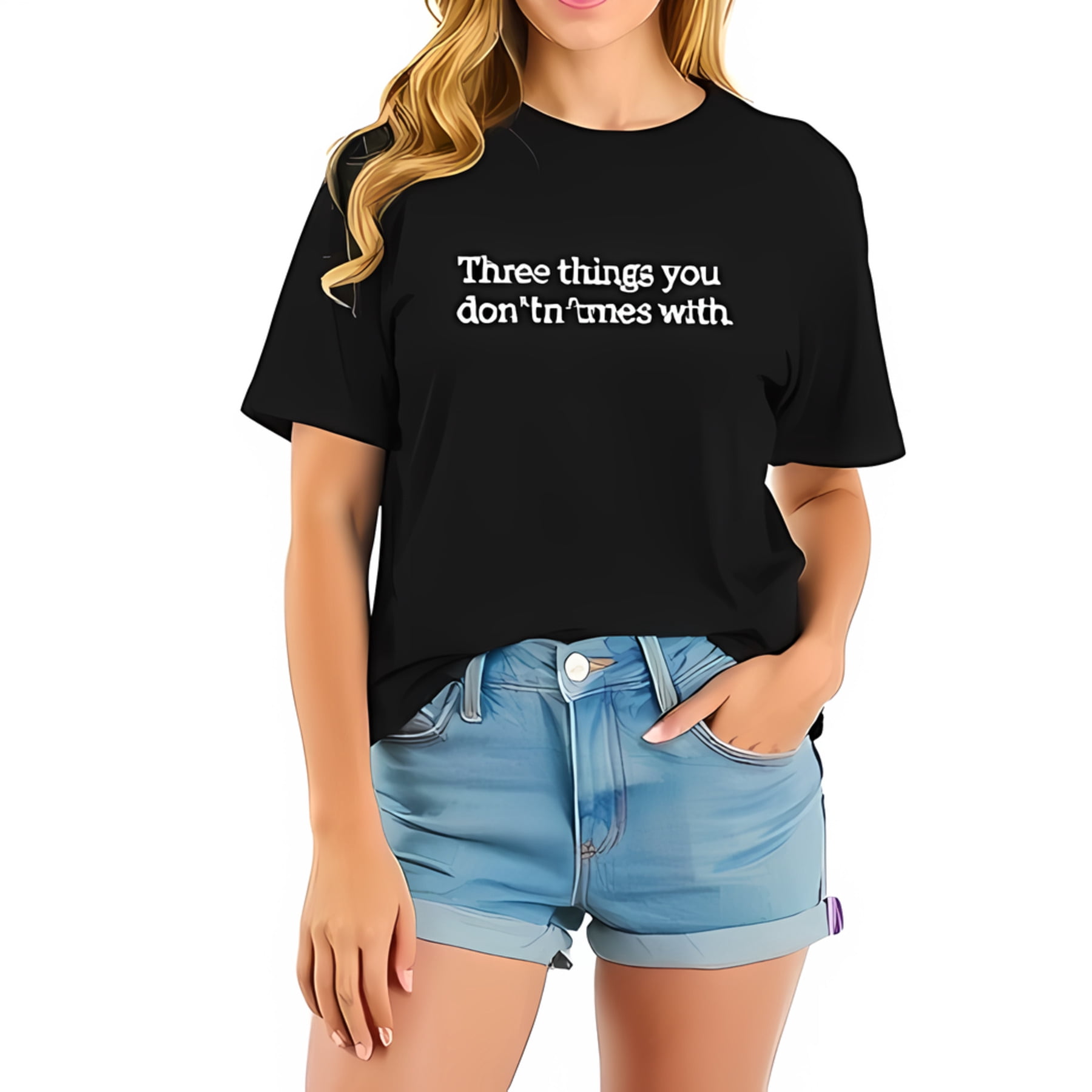 Stylish Cotton Short Sleeve T-Shirt with Playful Phrase 