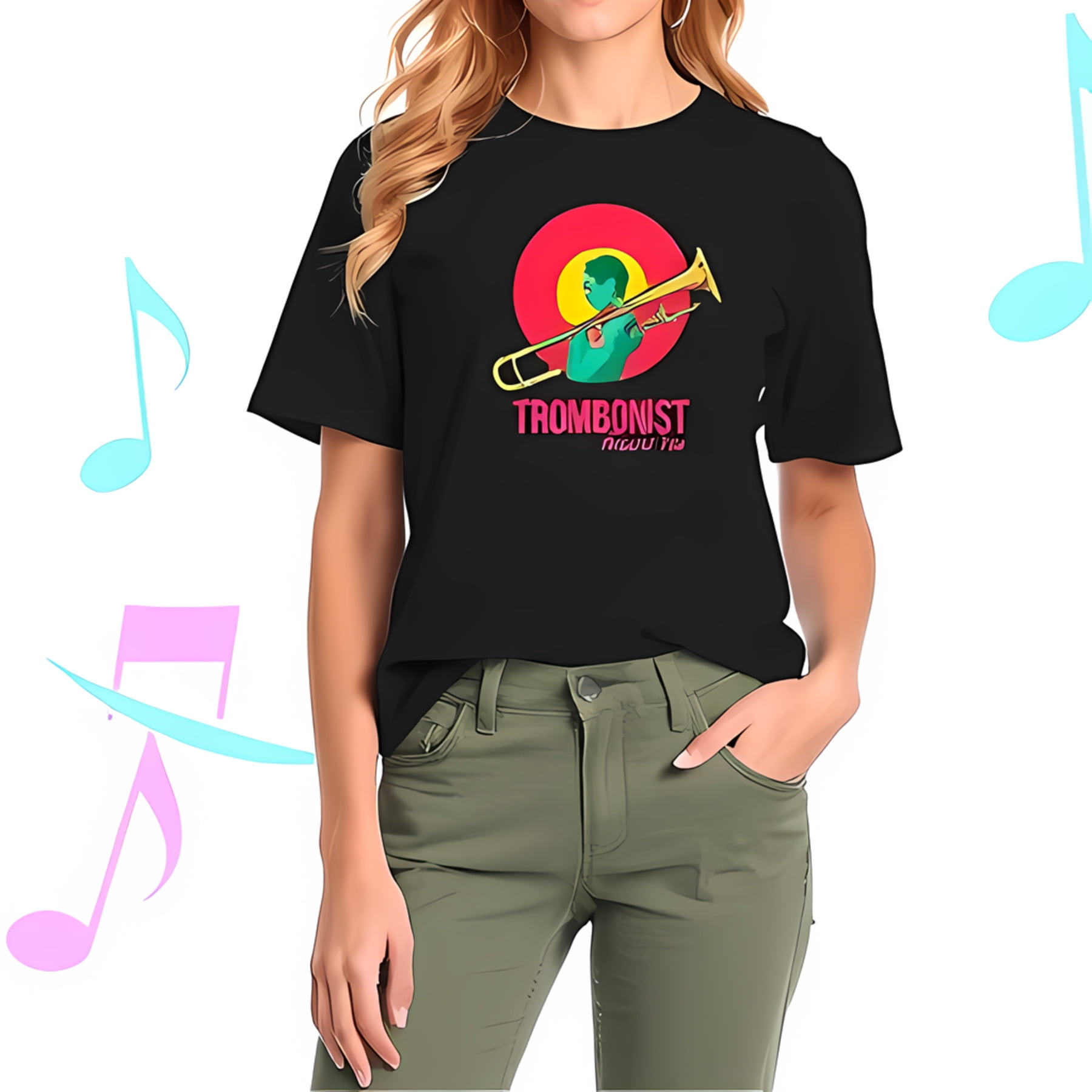 Stylish Cotton Short Sleeve T-Shirt with Retro Trombonist Graphic ...