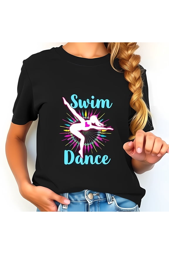 Stylish Cotton Short Sleeve T-Shirt with Synchronized Swimmer & Colorful - " Swim Dance " Design