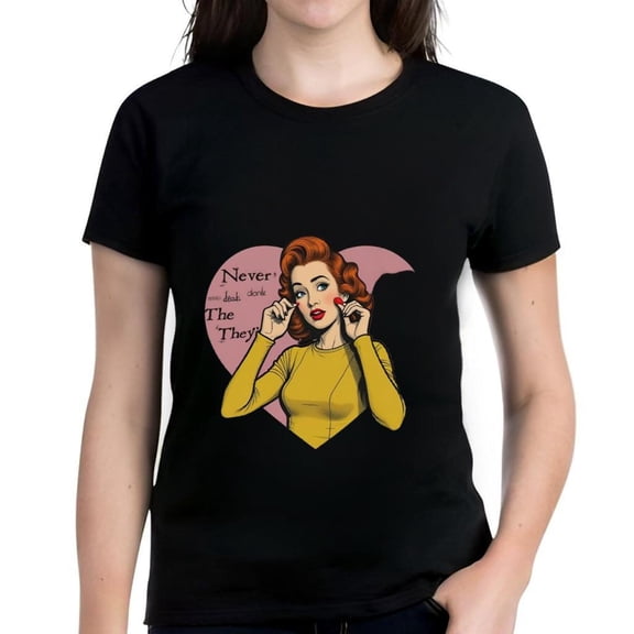 Stylish Cotton Short Sleeve T-Shirt with Unique Pink Speech Bubble Design - " Never Do the Theys " - Perfect for Casual Wear