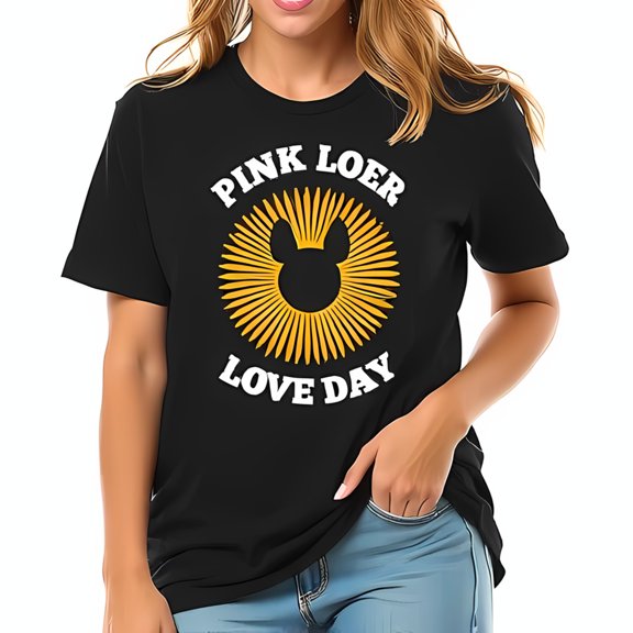 Stylish Cotton Short Sleeve T-Shirt with Vibrant Ears Design - " PINK LOER LOVE DAY " Graphic Tee