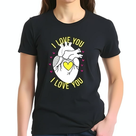 Stylish Cotton Short Sleeve T-Shirt with Whimsical Heart Design & " I LOVE YOU " Text - Perfect for Casual Outings