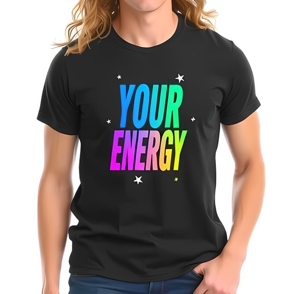 Stylish Cotton Short Sleeve T-Shirt with " YOUR ENERGY " Gradient Design & Whimsical Stars