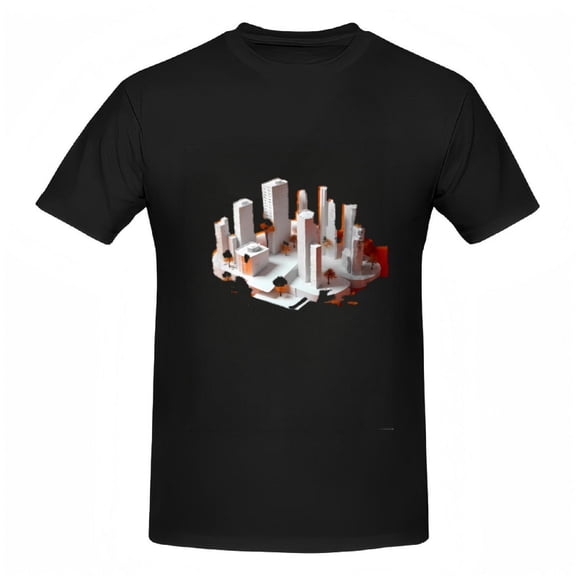 Stylish Cotton Short Sleeve T-Shirts for Women - Modern Abstract Urban Skyline Design with White and Orange Accents