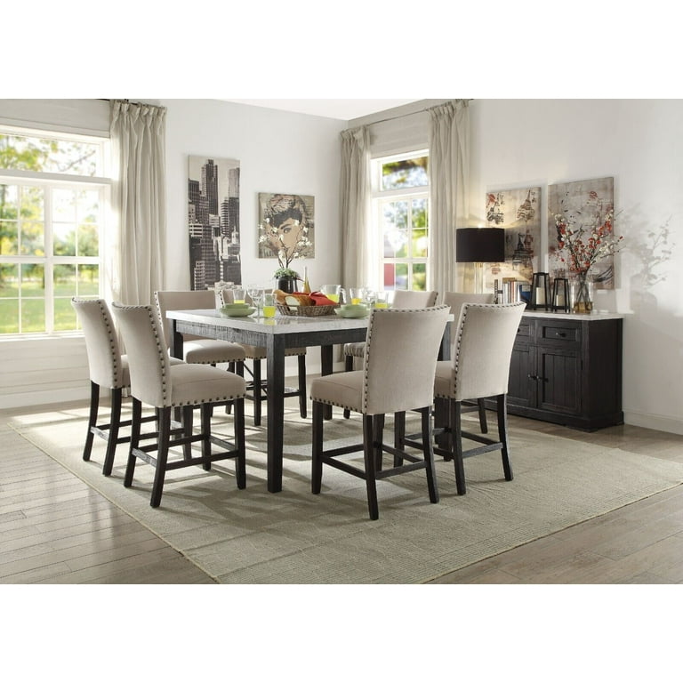 Stylish Counter Height 9pc Dining Set Marble Top Table Counter