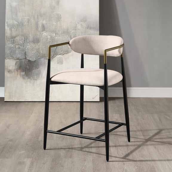 Stylish Counter Height Chair With Metal Legs, Beige Linen, 220lbs Weight Bearing, 19" Seat Width, 21.35" Product Depth, 36" Fashionable In Black & Beige, 34" Armrest, 25" Package