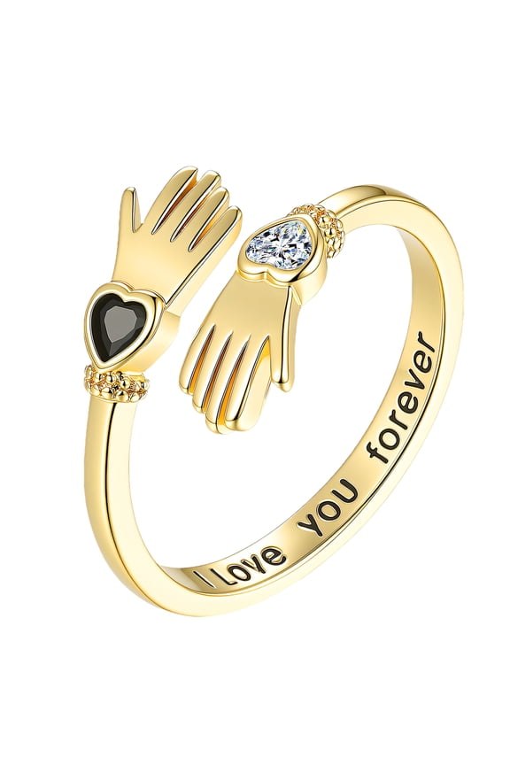 Stylish Couple Rings Hands Holding Designs With Cubic Zirconia Comfortable Fit For Daily Wear