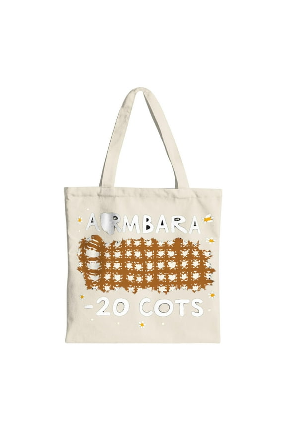 Stylish Cream Background Tote Bag with Brown Checkered Pattern ' ARMBARA ' in White Letters Perfect for Shopping Travel & Parties