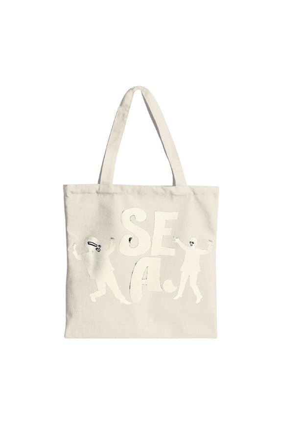 Stylish Cream Canvas Tote Bag with Dancing Silhouettes & Bold ' SE ' and ' A ' Design - Perfect for Parties Travel & Shopping - Reusable Multifunctional Bag