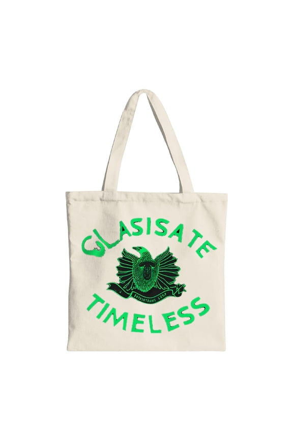Stylish Cream Canvas Tote Bag with Green Eagle Emblem - " GLASSATE TIMELESS " Design Perfect for Shopping Travel & Parties - Reusable & Multifunctional