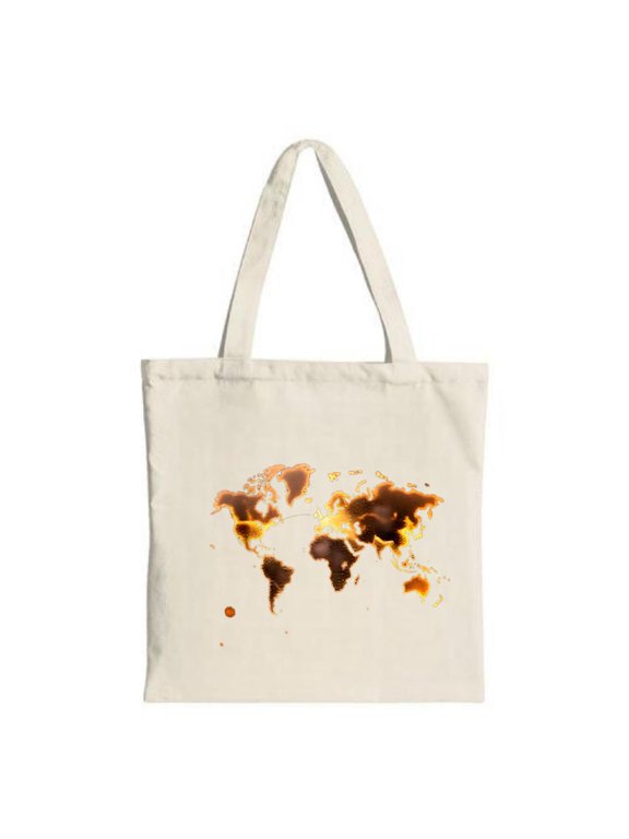 Stylish Cream Canvas Tote Bag with Dark Brown & Yellow World Map Design Perfect for Shopping Travel & Parties - Eco-Friendly & Reusable