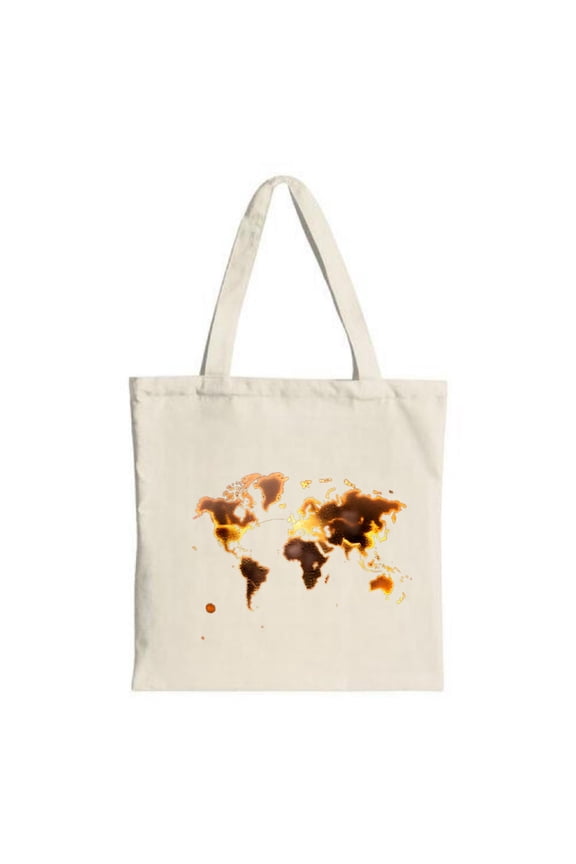 Stylish Cream Canvas Tote Bag with Dark Brown & Yellow World Map Design Perfect for Shopping Travel & Parties - Eco-Friendly & Reusable