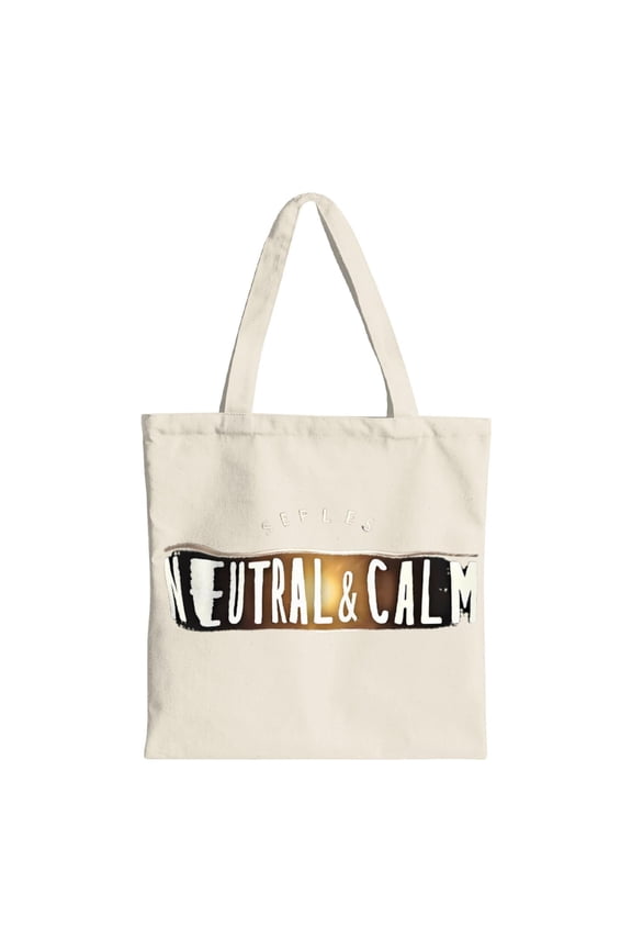 Stylish Cream Canvas Tote Bag with ' NEUTRAL & CALM ' Design - Circle Lines Perfect for Shopping Travel & Parties - Reusable & Multifunctional