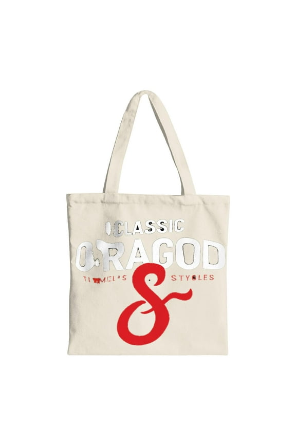 Stylish Cream Canvas Tote Bag with Red Intertwined OG Design - Perfect for Shopping Travel & Parties - Reusable & Multifunctional
