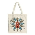 thumbnail image 1 of Stylish Cream Canvas Tote Bag with Red Ribbon Emblem Blue & Gray Fish Design Perfect for Shopping Travel & Parties, 1 of 6
