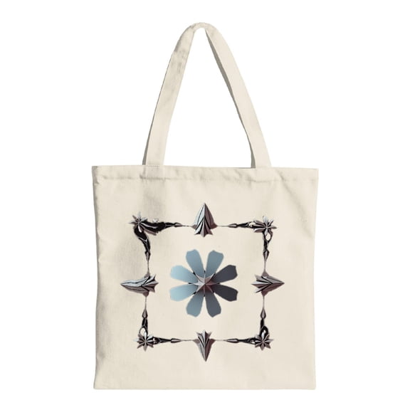 Stylish Cream Canvas Tote Bag with Symmetrical Star Design & Floral Patterns - Perfect for Shopping Travel & Parties