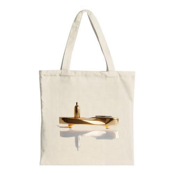 Stylish Cream Canvas Tote Bag with Unique Golden Twisted Metallic Design - Perfect for Shopping Travel and Parties