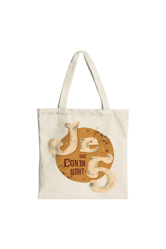 Stylish Cream Canvas Tote Bag with Vintage ' Je the Donen 5 ' Text & Circular Gradient Design - Perfect for Shopping Travel & Parties