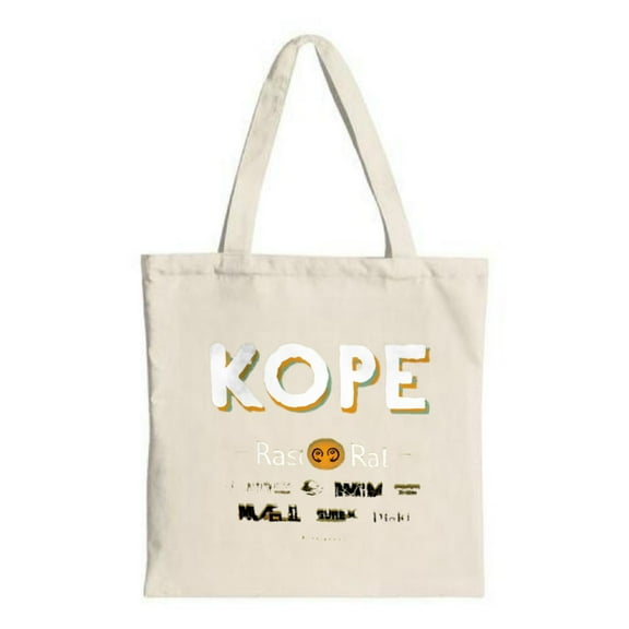 Stylish Cream Tote Bag with Bold ' KOPE ' Gradient Face and ' Raq ' Text - Perfect for Shopping Travel and Parties