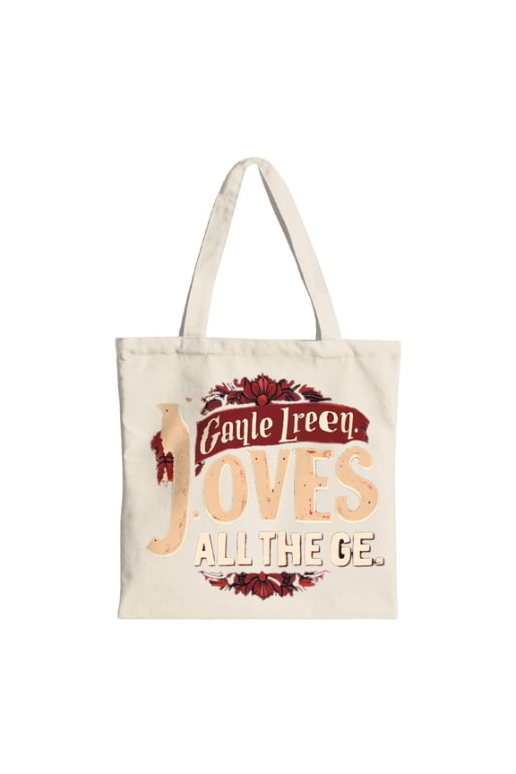 Stylish Cream Tote Bag with Floral Design & " Cayle Leeu Joves All The " Text - Perfect Reusable Canvas Bag for Shopping Travel & Parties