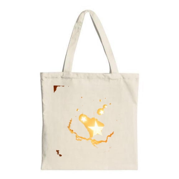 Stylish Cream Tote Bag with Gold & Orange Map Design Star Center Perfect for Shopping Travel & Parties - Multifunctional Canvas Bag