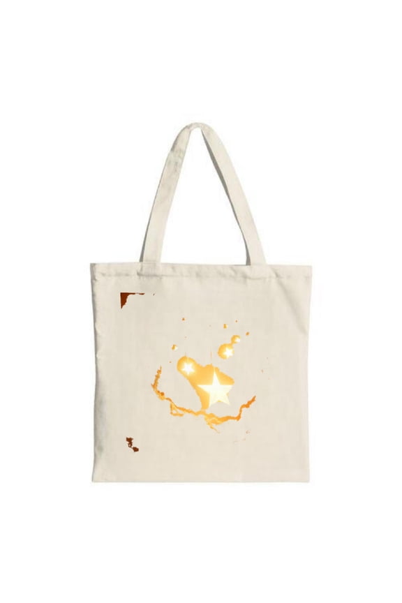 Stylish Cream Tote Bag with Gold & Orange Map Design Star Center Perfect for Shopping Travel & Parties - Multifunctional Canvas Bag