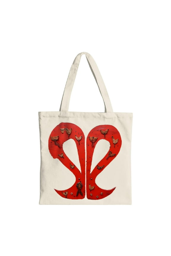 Stylish Cream Tote Bag with Intertwined Red Hearts and Brown Butterflies - Perfect for Shopping Travel and Parties