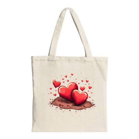 Stylish Cream Tote Bag with Red Heart Design - Perfect for Shopping Travel & Parties - Multifunctional Canvas Bag