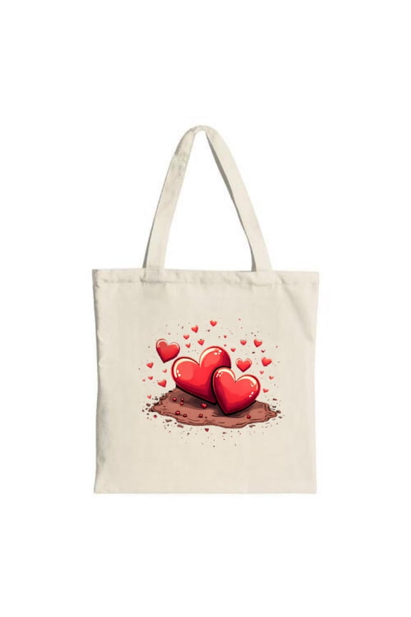 Stylish Cream Tote Bag with Red Heart Design - Perfect for Shopping Travel & Parties - Multifunctional Canvas Bag