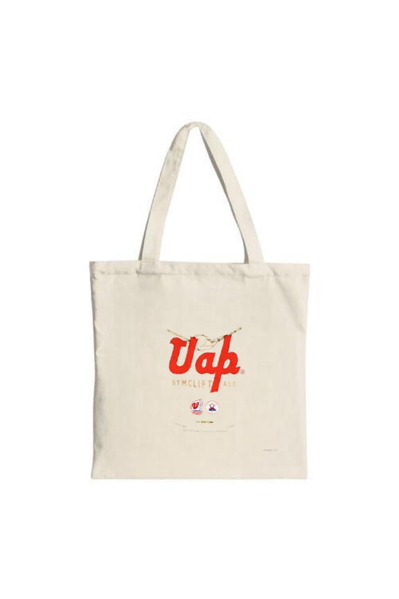 Stylish Cream Tote Bag with Red ' Uap ' Cursive Text & ' UNCLE ' Below Featuring Colorful - Perfect for Shopping & Travel