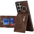 thumbnail image 1 of Stylish Creative Finger Ring Leather Phone Case for Samsung Galaxy S21 S20 Ultra Plus FE Lite Classic Wallet Design Card Slots Function Shockproof Protector Shell(Brown,S20 FE), 1 of 8