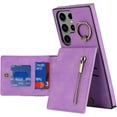 thumbnail image 1 of Stylish Creative Finger Ring Leather Phone Case for Samsung Galaxy S21 S20 Ultra Plus FE Lite Classic Wallet Design Card Slots Function Shockproof Protector Shell(Purple,S20 Lite), 1 of 8