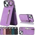 thumbnail image 1 of Stylish Creative Finger Ring Leather Phone Case for iPhone X XR XS Max 8 7 6 S Plus SE Classic Wallet Design Card Slots Function Shockproof Protective Shell(Purple,XR), 1 of 8