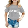 thumbnail image 1 of Stylish Crew Neck Short Sleeve Letter Print Tops for Girls and Kids Casual Everyday Wear T-Shirts Kids Short Sleeve Crewneck Solid Basic Tees Casual Tops, 1 of 3