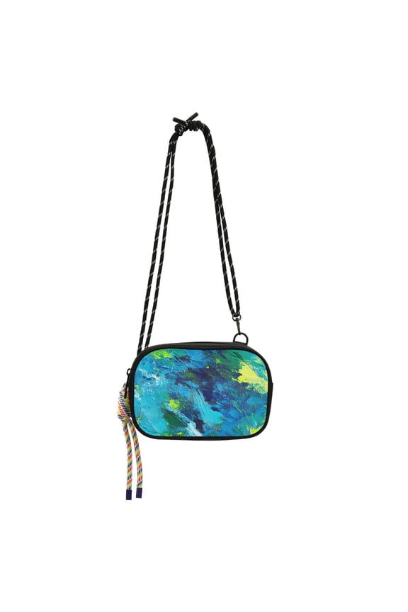 Stylish Crossbody Phone Bag Purse Handbags Adjustable Strap, Compact Design for Essentials Abstract Blue and Green Painting