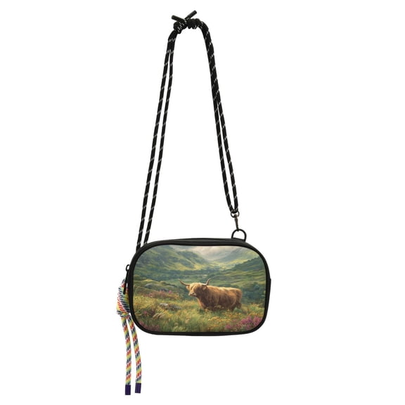 Stylish Crossbody Phone Bag Purse Handbags Adjustable Strap, Compact Design for Essentials Cow in Green Rolling Hills