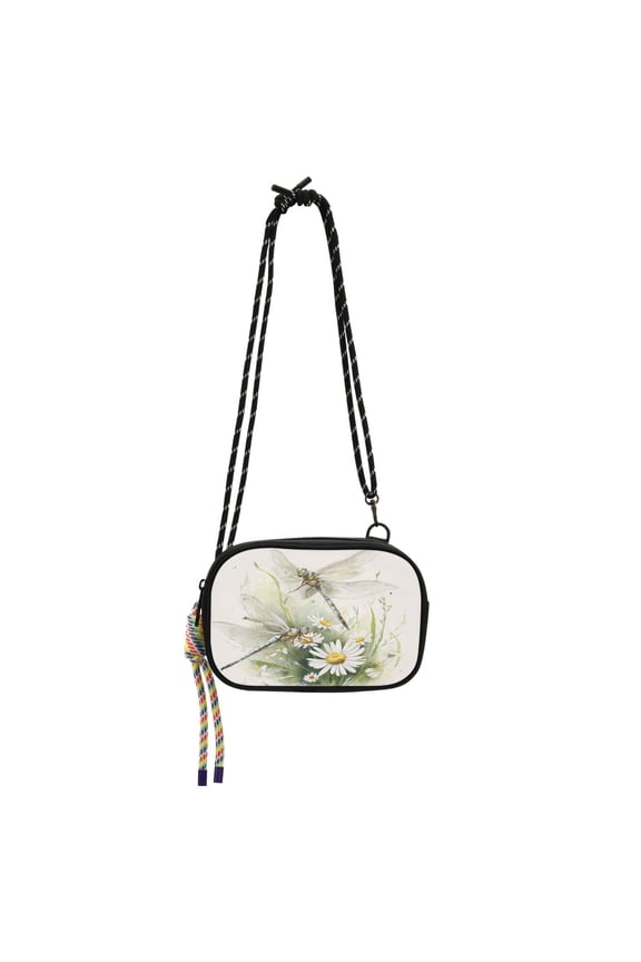 Stylish Crossbody Phone Bag Purse Handbags Adjustable Strap, Compact Design for Essentials Dragonflies with White Daisies