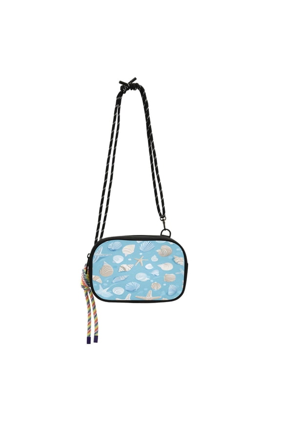 Stylish Crossbody Phone Bag Purse Handbags Adjustable Strap, Compact Design for Essentials Light Blue Seashells and Starfish