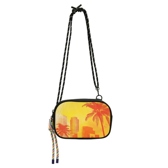 Stylish Crossbody Phone Bag Purse Handbags Adjustable Strap, Compact Design for Essentials Orange Silhouettes Of Buildings