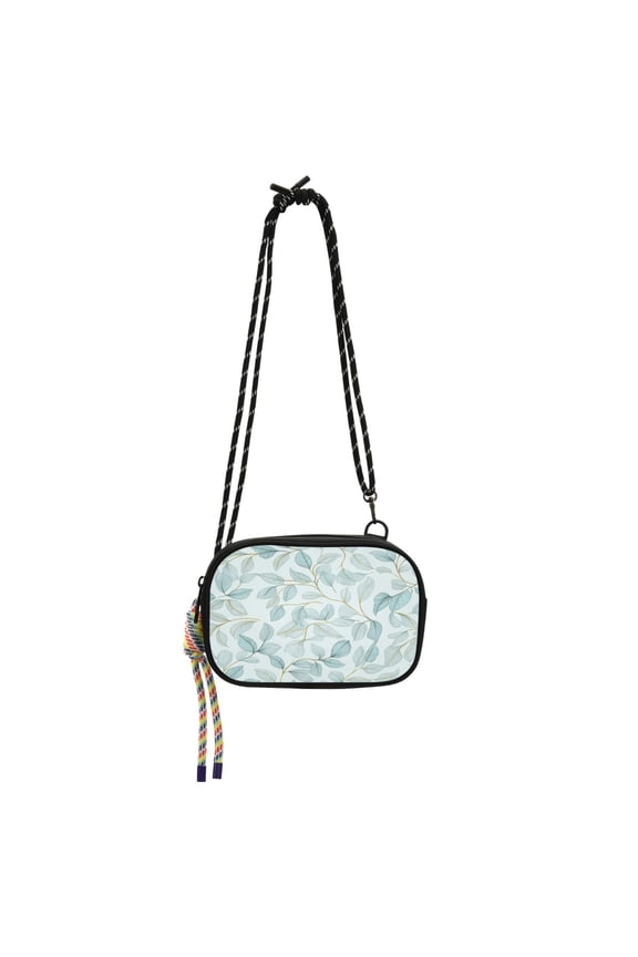 Stylish Crossbody Phone Bag Purse Handbags Adjustable Strap, Compact Design for Essentials Pastel Mint Green Leaves