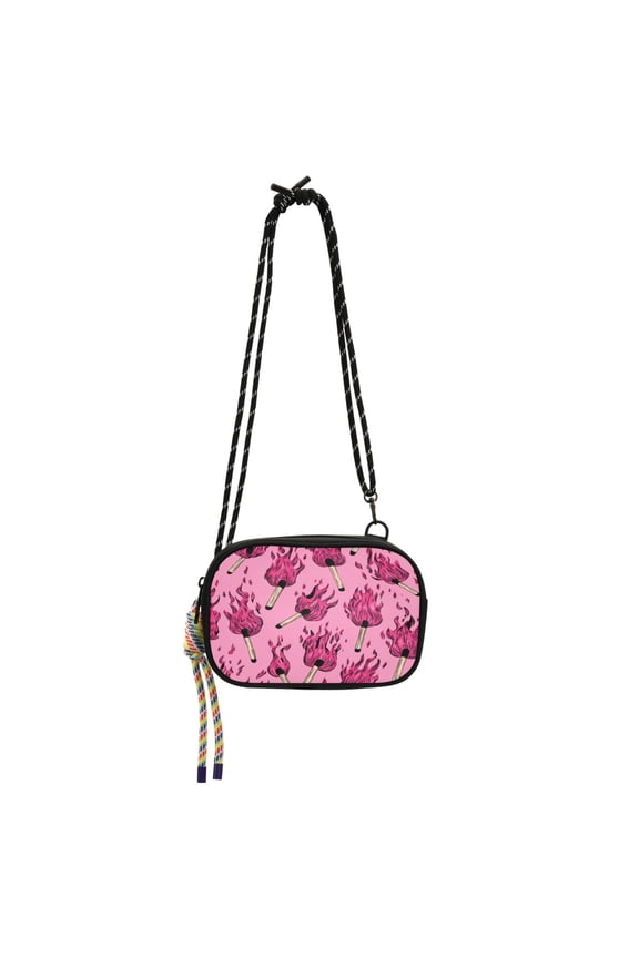 Stylish Crossbody Phone Bag Purse Handbags Adjustable Strap, Compact Design for Essentials Pink Flames Pattern
