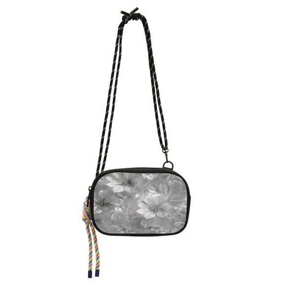 Stylish Crossbody Phone Bag Purse Handbags Adjustable Strap, Compact Design for Essentials Silver Metal Flower Pattern